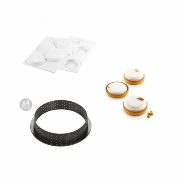 Kit Moule Silicone 4 Tartelettes Ø 100mm Silikomart Professional 1