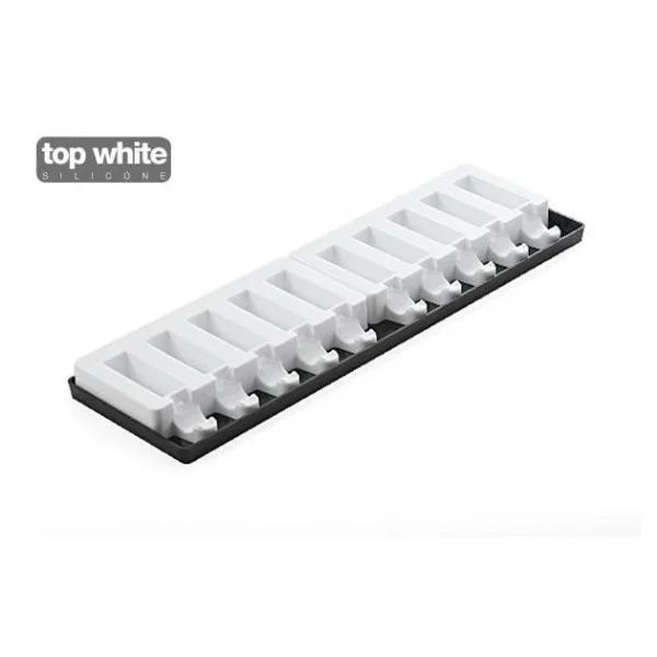 Moule à Glace Silicone 10 Barres Rectangles Avec Bâtonnets SilikoMart 1