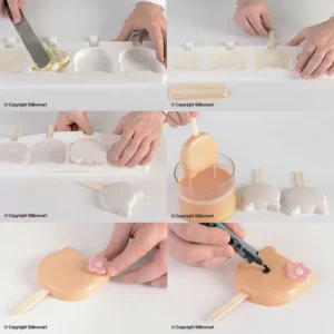 Moule à Glace Silicone Chat 8 Empreintes Avec Bâtonnets SilikoMart 12