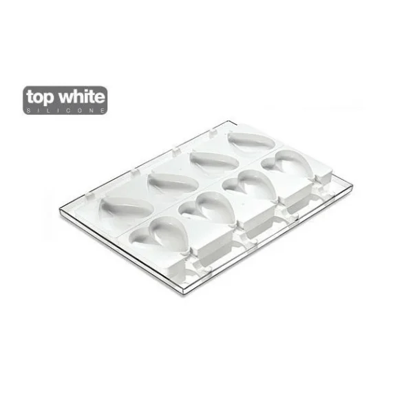 Moule à Glace Silicone Coeur 8 Empreintes Avec Bâtonnets SilikoMart 1