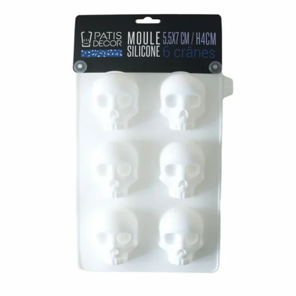 PATISDECOR Moule Silicone Halloween 6 Crânes 3D 7 Cm Patisdécor 1